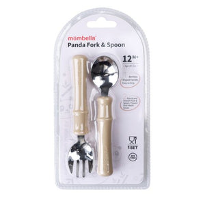 Mombella Panda Fork & Spoon - Light Brown