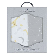 Load image into Gallery viewer, Living Textiles 2-Pack Jersey Bedside Bassinet Fitted Sheets - Noah Giraffe/Grey Stars
