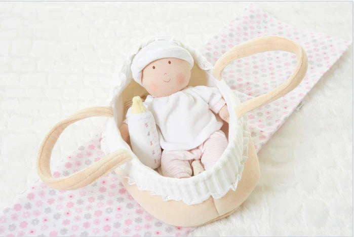 Bonikka Carry Cot with Baby Doll Bottle Blanket Babylove Ltd