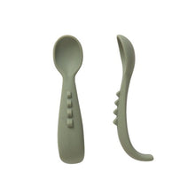 Load image into Gallery viewer, All4Ella Comfy Grip Silicone First Spoons 2 Pack - Olive

