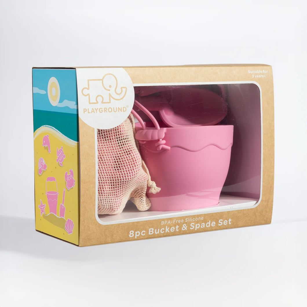 Playground Silicone 8pc Bucket & Spade Set - Pink