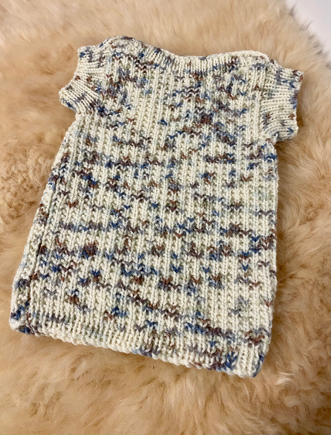 100% Pure Merino Knitted Vest/Singlet - 0-3 months - Natural Fleck