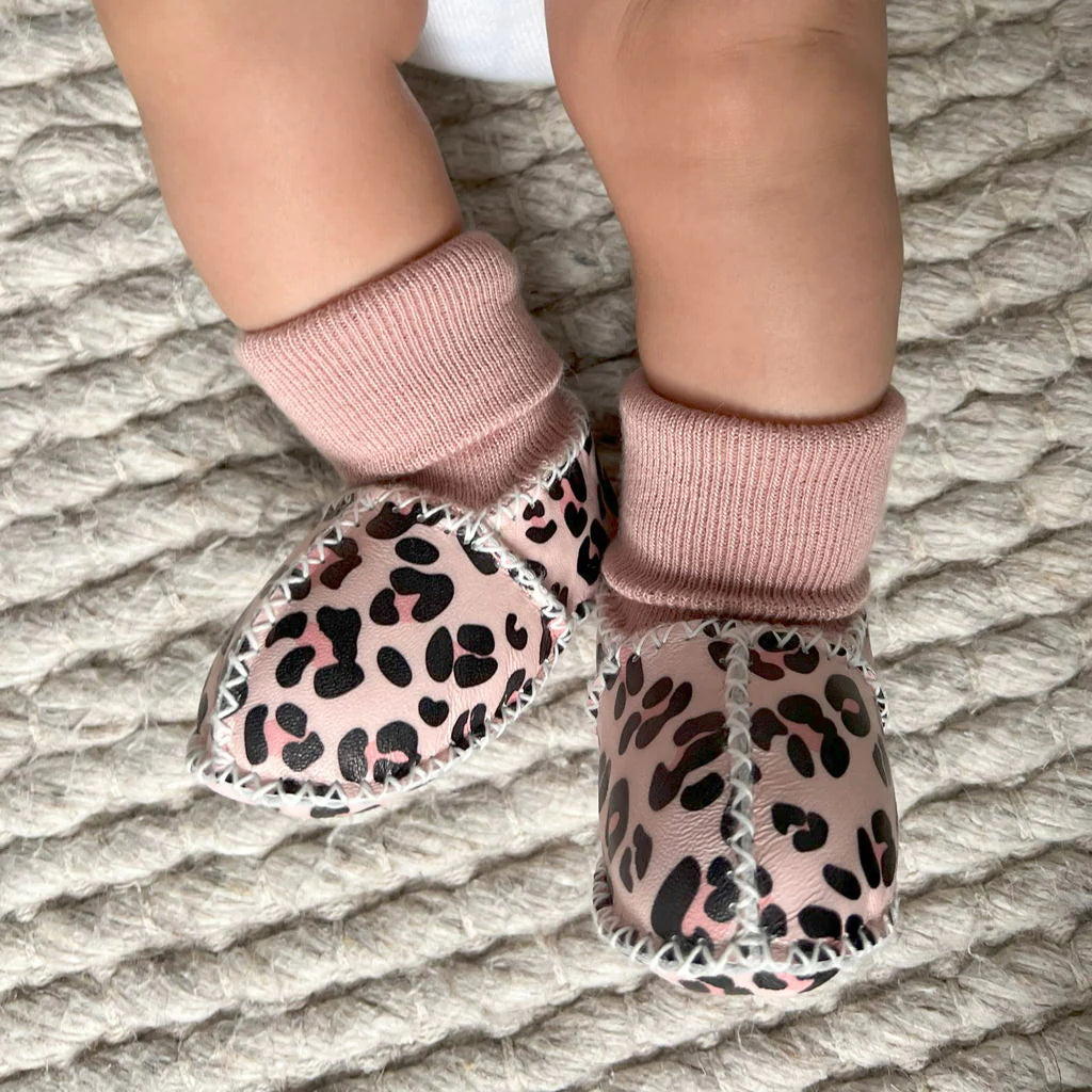 Leopard print cheap baby booties