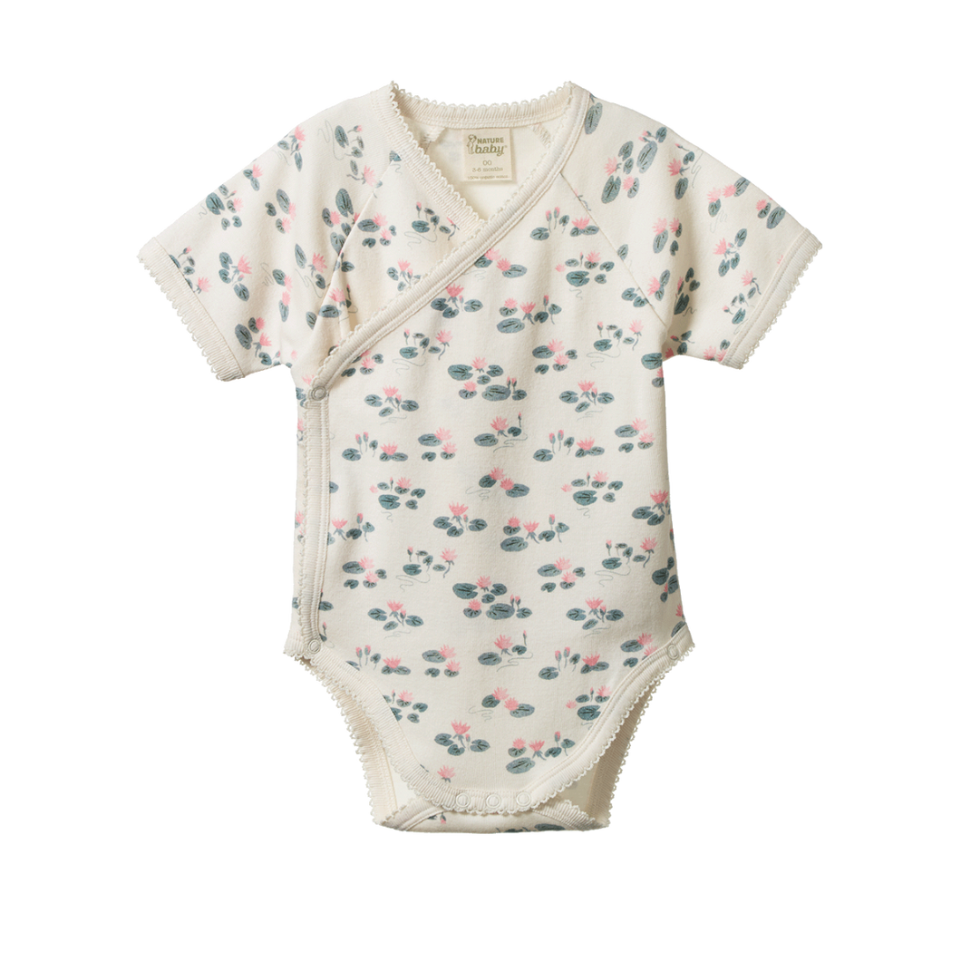 Nature Baby Kimono Bodysuit - Waterlillies Print