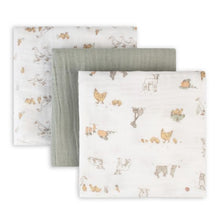 Load image into Gallery viewer, The Little Linen Company Muslin Wrap 3 Pack - Farmyard Lamb
