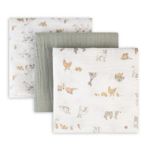 The Little Linen Company Muslin Wrap 3 Pack - Farmyard Lamb