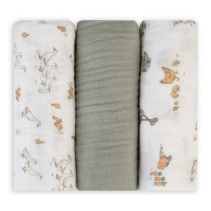 The Little Linen Company Muslin Wrap 3 Pack - Farmyard Lamb