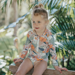 Crywolf Long Sleeve Swimsuit - Tropical Floral - 4 years only