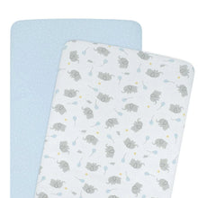 Load image into Gallery viewer, Living Textiles 2-Pack Jersey Bedside Bassinet Fitted Sheets - Mason Elephant/Blue
