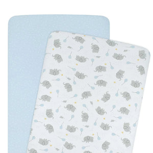 Living Textiles 2-Pack Jersey Bedside Bassinet Fitted Sheets - Mason Elephant/Blue