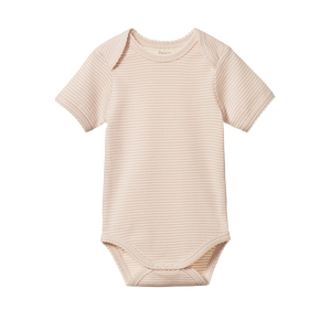Nature Baby Cotton Short Sleeve Bodysuit - Rose Dust Pinstripe