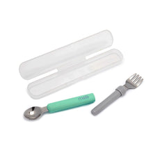 Load image into Gallery viewer, Melii Detachable Spoon &amp; Fork - Mint + Grey
