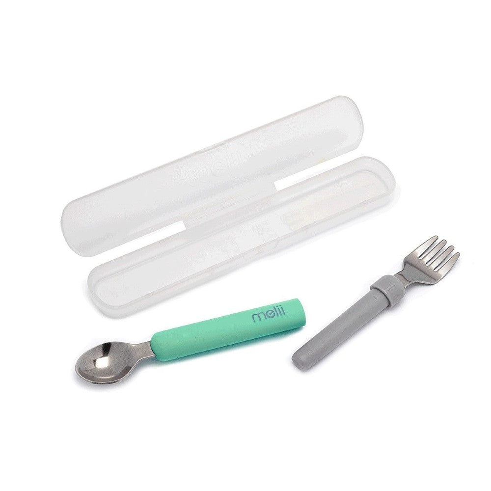 Melii Detachable Spoon & Fork - Mint + Grey