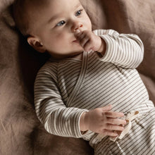 Load image into Gallery viewer, Nature Baby Long Sleeve Kimono Bodysuit - Mushroom Pinstripe
