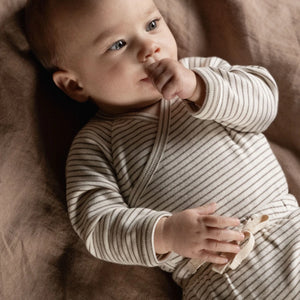 Nature Baby Long Sleeve Kimono Bodysuit - Mushroom Pinstripe