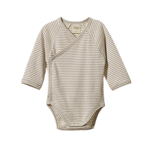 Load image into Gallery viewer, Nature Baby Long Sleeve Kimono Bodysuit - Mushroom Pinstripe
