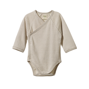 Nature Baby Long Sleeve Kimono Bodysuit - Mushroom Pinstripe