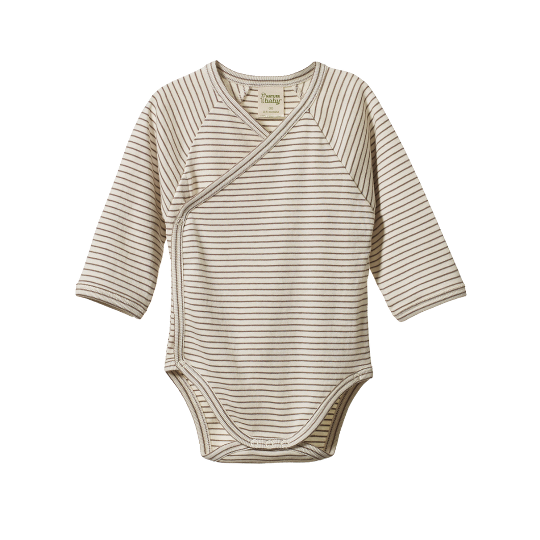 Nature Baby Long Sleeve Kimono Bodysuit - Mushroom Pinstripe