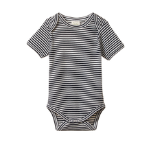 Load image into Gallery viewer, Nature Baby Short Sleeve Bodysuit - Navy Stripe

