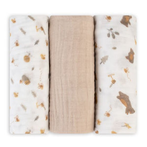 The Little Linen Company Muslin Wrap 3 Pack - Nectar Bear