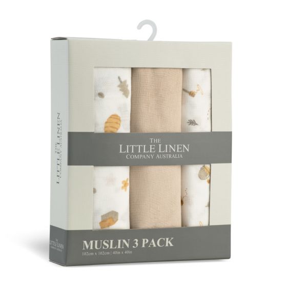 The Little Linen Company Muslin Wrap 3 Pack - Nectar Bear