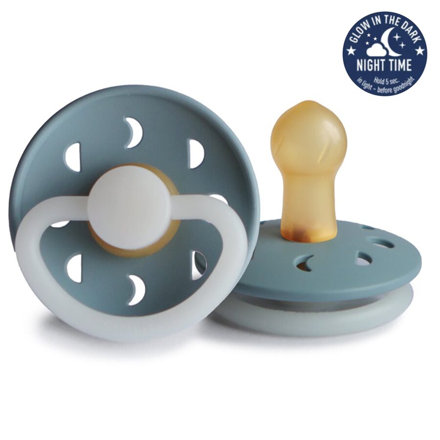 Frigg Latex Moon Phase Pacifier 2 pack - Stone Blue Night (GLOW IN THE DARK)