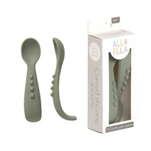 Load image into Gallery viewer, All4Ella Comfy Grip Silicone First Spoons 2 Pack - Olive
