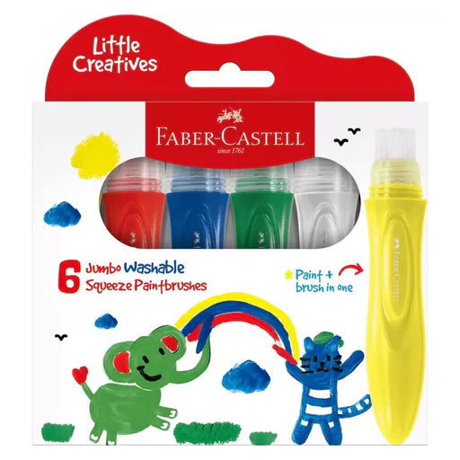 Faber-Castell Little Creatives Jumbo Washable Squeeze Paintbrushes 6 pack