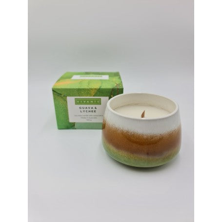 Vivante Guava & Lychee Soy Wax Candle With Wood Wick