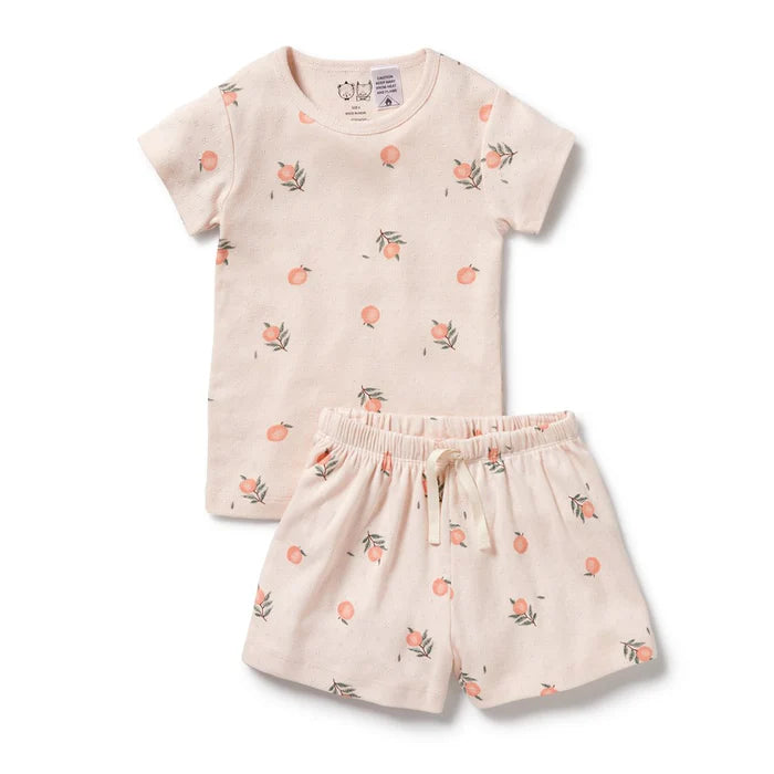 Wilson & Frenchy Organic Pointelle Short Sleeved Pyjamas - Peaches