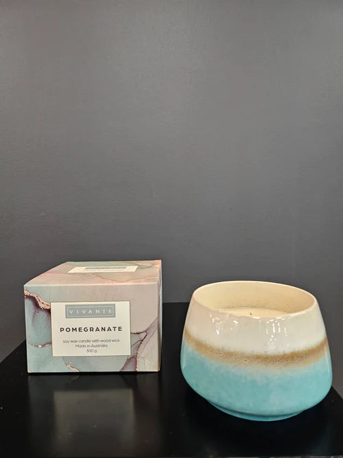 Vivante Pomegranate Soy Wax Candle With Wood Wick