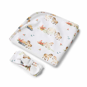 Snuggle Hunny Kids Stretch Cotton Baby Wrap & Topknot Set - Pony Pals