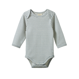 Nature Baby Long Sleeve Bodysuit - Teal Pinstripe