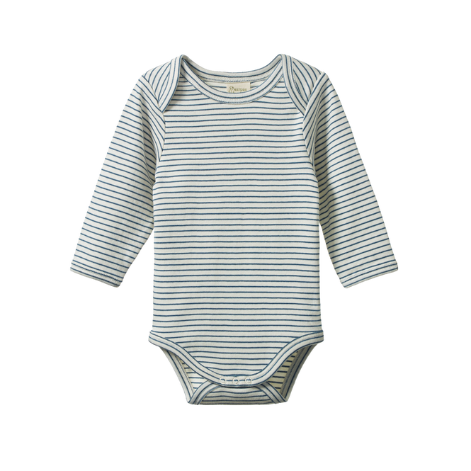 Nature Baby Long Sleeve Bodysuit - Teal Pinstripe