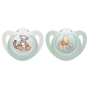 NUK Star Disney Winnie the Pooh Silicone Soother 2 pack - Choose from Blue, Pink or Sage
