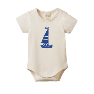 Nature Baby Stretch Jersey Short Sleeve Bodysuit - Sail Boat