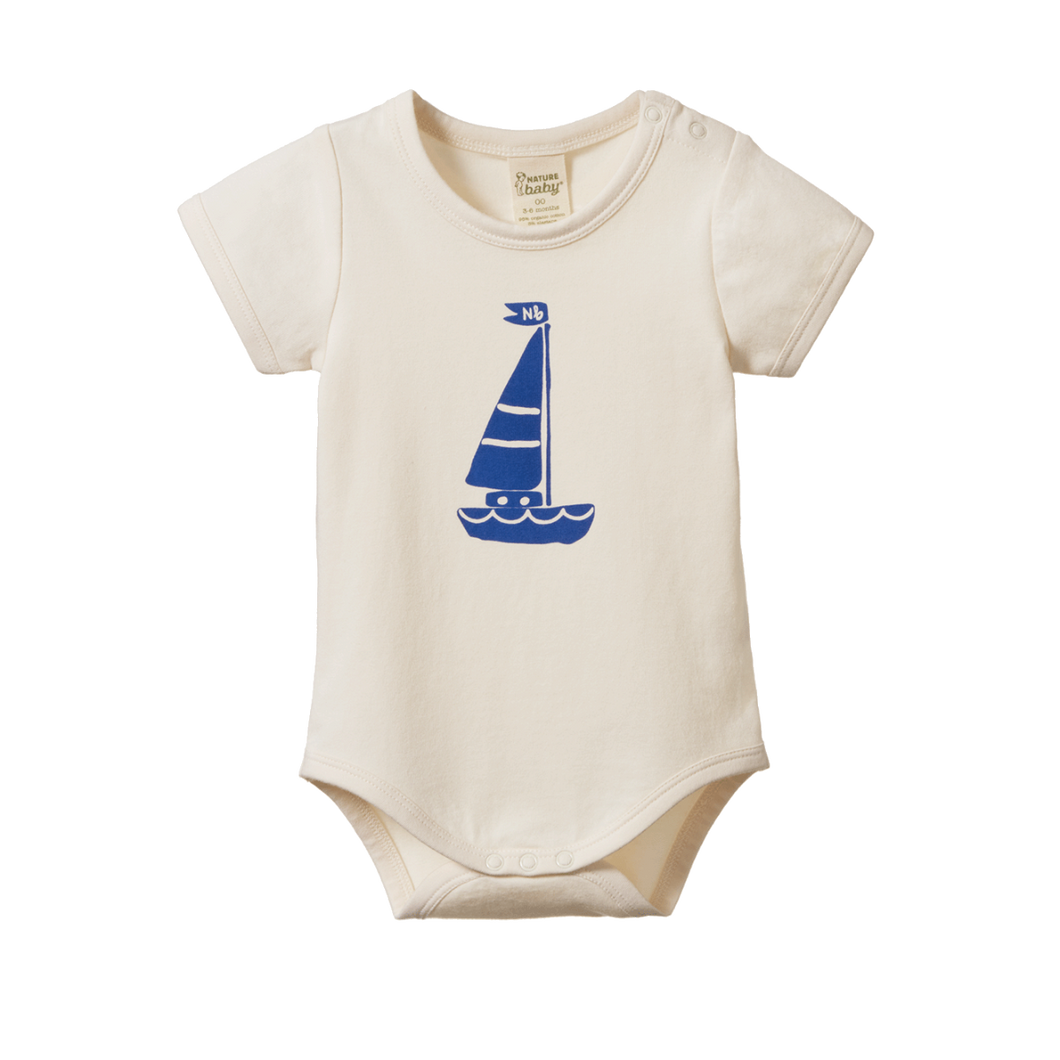 Nature Baby Stretch Jersey Short Sleeve Bodysuit - Sail Boat