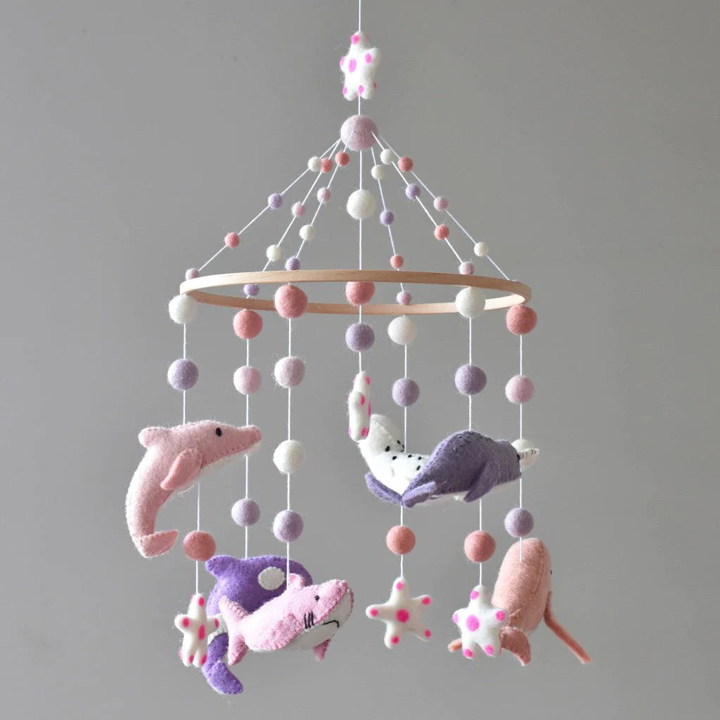 Dog Baby Crib Mobile Pink Grey Girl Crib Nursery Mobile Felt 