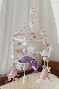 Tik Tak Design Co. Pink Ocean Animals Baby Mobile