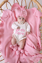 Load image into Gallery viewer, Confetti Kidz &quot;She&#39;s Here&quot; Floral Knit Romper - Snow
