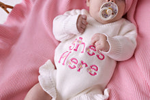 Load image into Gallery viewer, Confetti Kidz &quot;She&#39;s Here&quot; Floral Knit Romper - Snow
