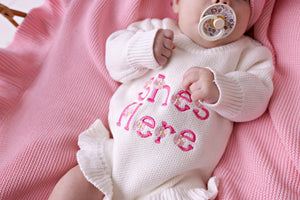 Confetti Kidz "She's Here" Floral Knit Romper - Snow