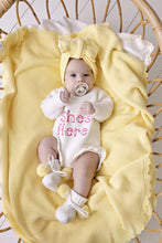 Load image into Gallery viewer, Confetti Kidz &quot;She&#39;s Here&quot; Floral Knit Romper - Snow
