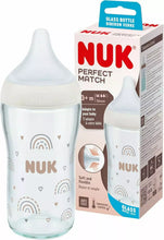 Load image into Gallery viewer, Nuk Perfect Match Glass Bottle 230ml - Temperature Control - Anti Colic Vent - 3m+ (Rainbow)
