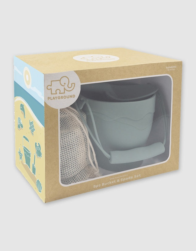 Playground Silicone 8pc Bucket & Spade Set - Light Sage