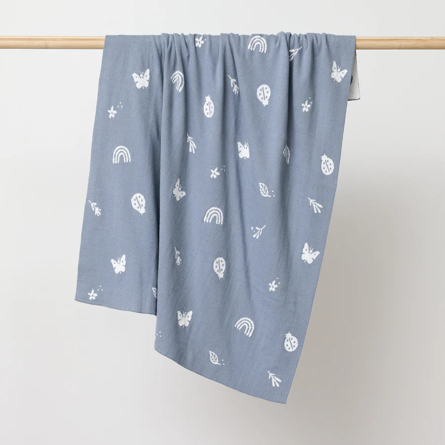 Over the Dandelions Organic Cotton Blanket - Enchanted Garden - Sky Blue