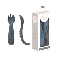 Load image into Gallery viewer, All4Ella Comfy Grip Silicone First Spoons 2 Pack - Slate Blue
