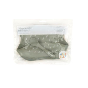 All4ella Silicone Catch Bib & Spoon - Olive