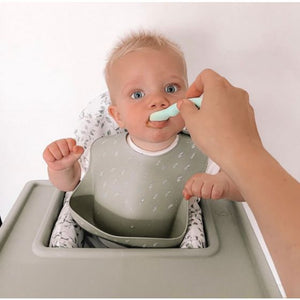 All4ella Silicone Catch Bib & Spoon - Olive