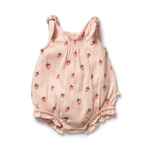 Wilson & Frenchy Organic Organic Crinkle Playsuit - Strawberry Kisses